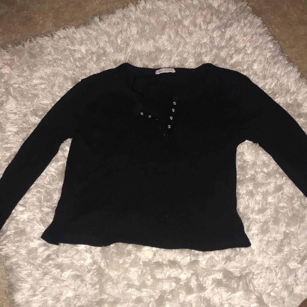 Black button up V neck long sleeve